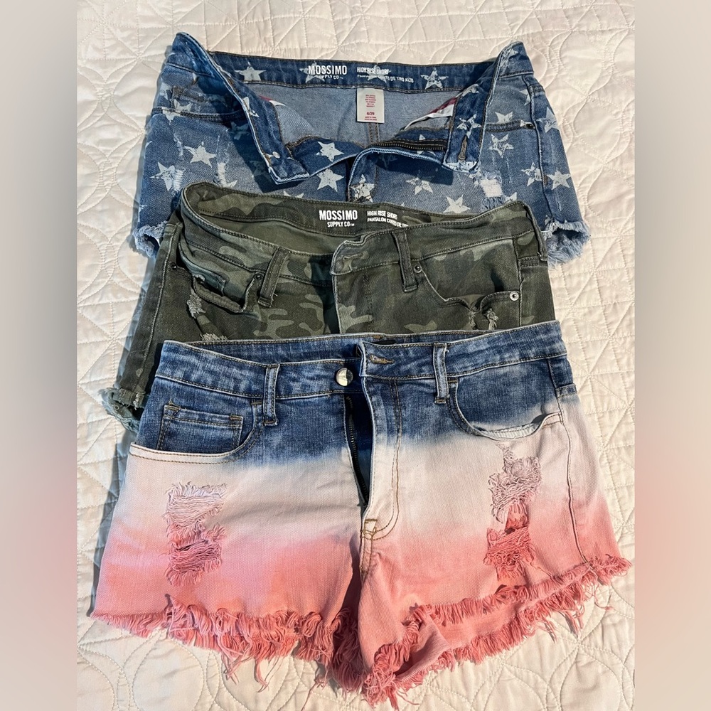Distressed high rise denim shorts
